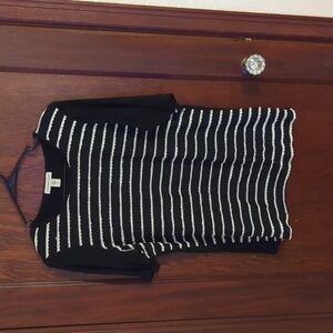 Coldwater Creek Black & White Stripe Short Sleeve Shirt Size XL